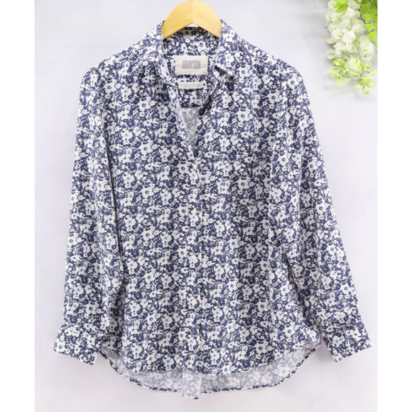 Grayson Women's The Hero Floral Button-Down Shirt White Blue Long Sleeve Sz 2 - Picture 1 of 10